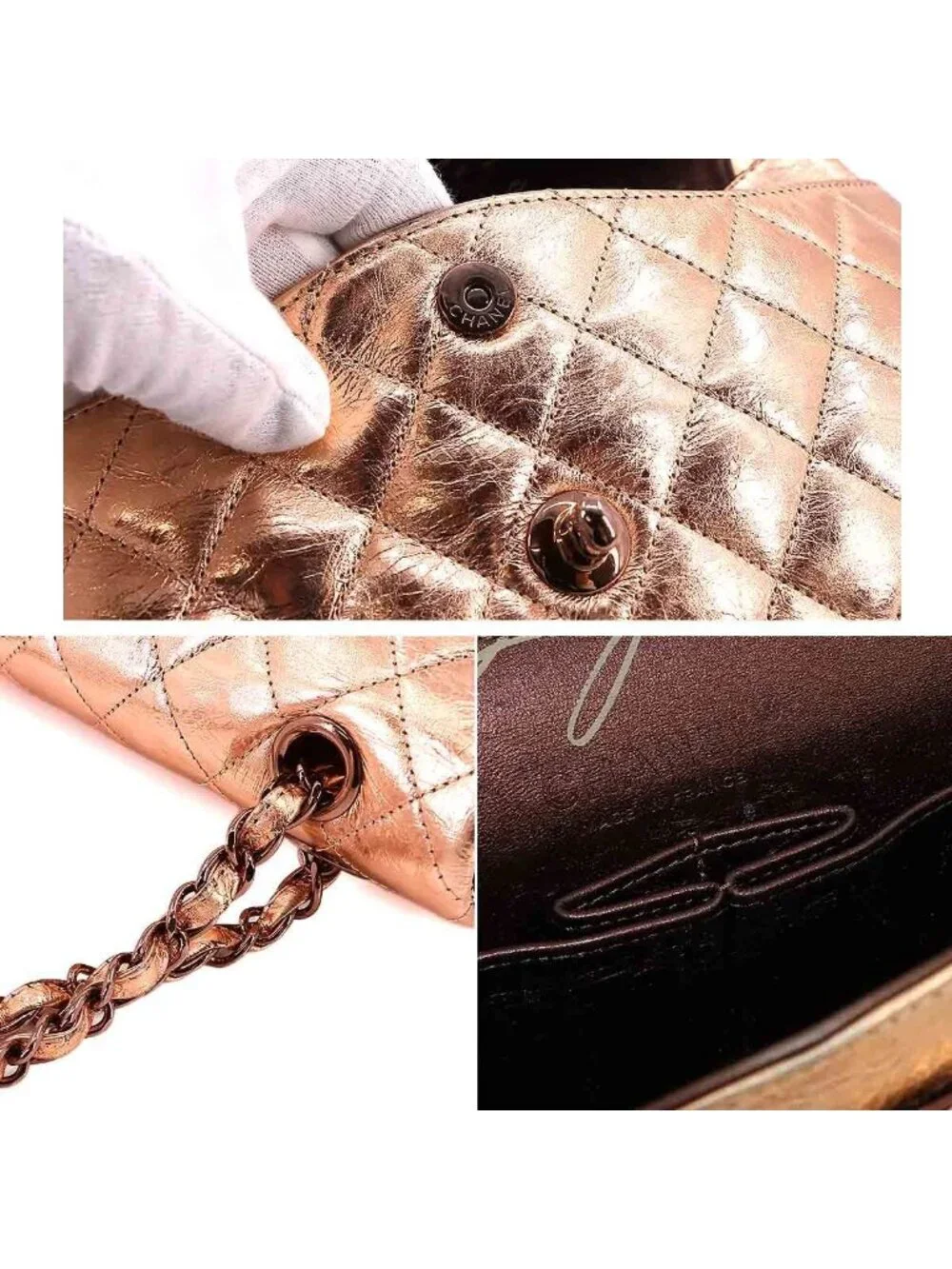 Chanel Quilted 25 Chain Shoulder Bag Leather Metallic Pink Gold Limited